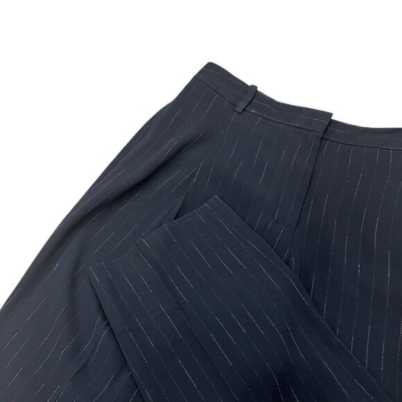 MM LaFleur Black Metallic Stripe Pleated High Rise Business Trousers 8 - Picture 2 of 4
